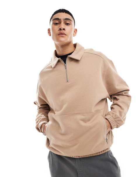 ASOS DESIGN - Oversized og beige trøje med lynlås i kraven - view 1