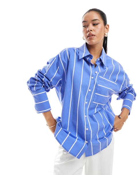 ASOS DESIGN - Oversized og blå skjorte med striber - view 1