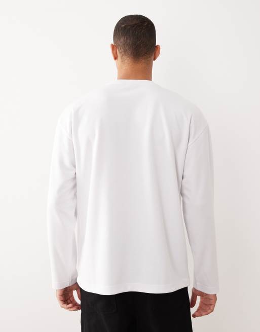 ASOS DESIGN - Oversized og blød hvid T-shirt med lange ærmer i kraftigt stof, 3 af 5
