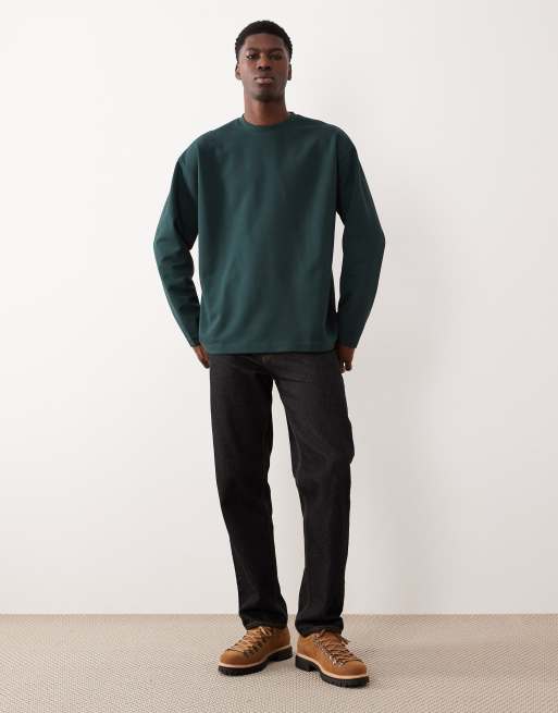ASOS DESIGN - Oversized og blød mørkegrøn T-shirt med lange ærmer i kraftigt stof, 2 af 5
