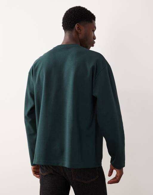 ASOS DESIGN - Oversized og blød mørkegrøn T-shirt med lange ærmer i kraftigt stof, 3 af 5