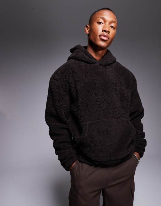ASOS DESIGN - Oversized og brun hættetrøje i teddy-stof med firkantet pasform