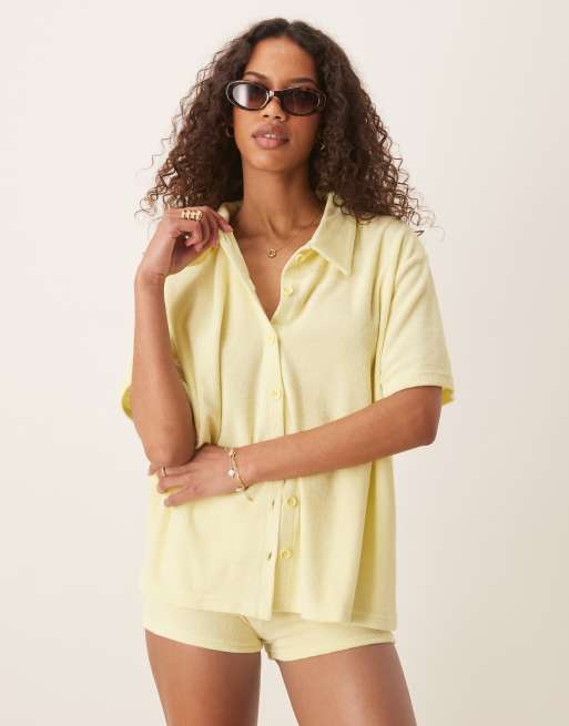 ASOS DESIGN - Oversized og citrongul skjorte i frotté - Del af sæt, 2 af 4