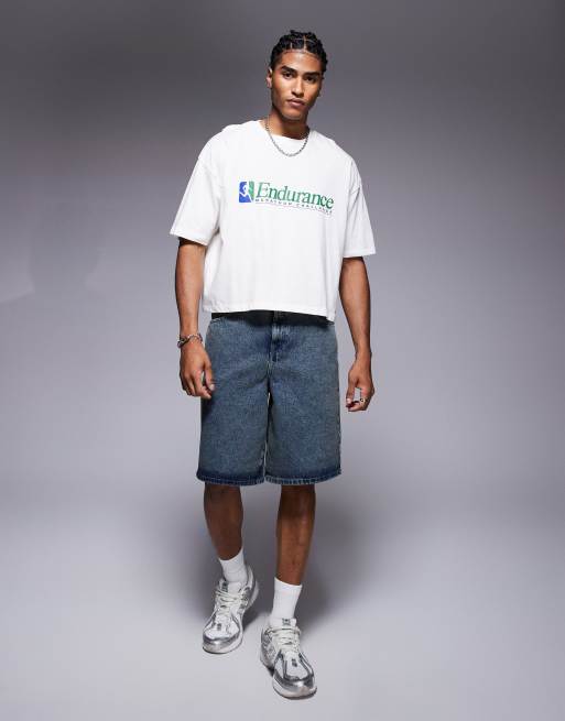 ASOS DESIGN - Oversized og cropped hvid T-shirt med firkantet pasform og sportsprint foran, 3 af 4