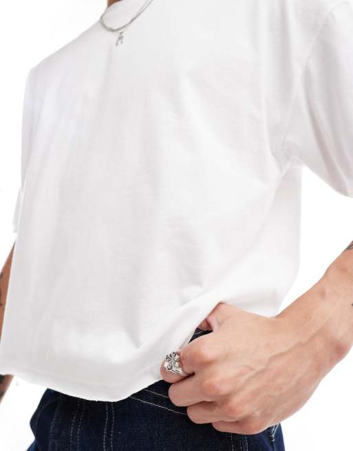 ASOS DESIGN - Oversized og cropped T-shirt med rå kant i hvid, 4 af 4
