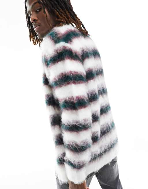 ASOS DESIGN - Oversized og ekstremt vamset hvid strik-cardigan med striber, 3 af 4