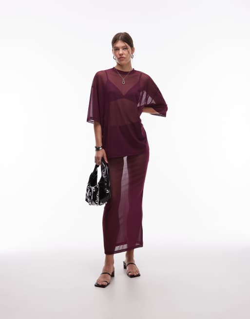 ASOS DESIGN - Oversized og figenfarvet T-shirt i gennemsigtig mesh - Del af sæt, 3 af 4