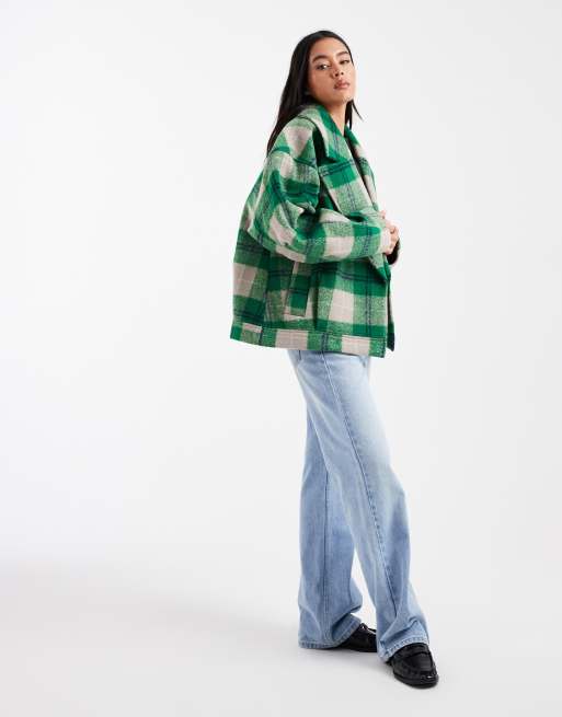 ASOS DESIGN - Oversized og formel bomber-jakke med grønt tern, 3 af 4