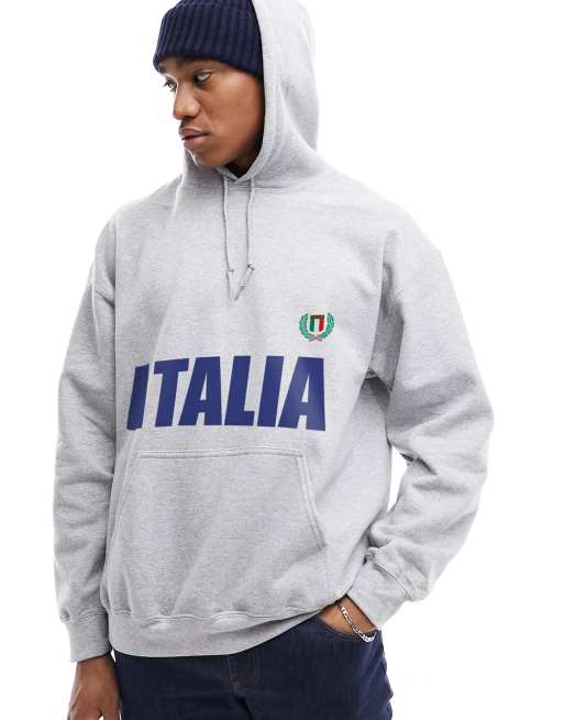 FhyzicsShops DESIGN - Oversized og grå hættetrøje med italiensk tekstprint