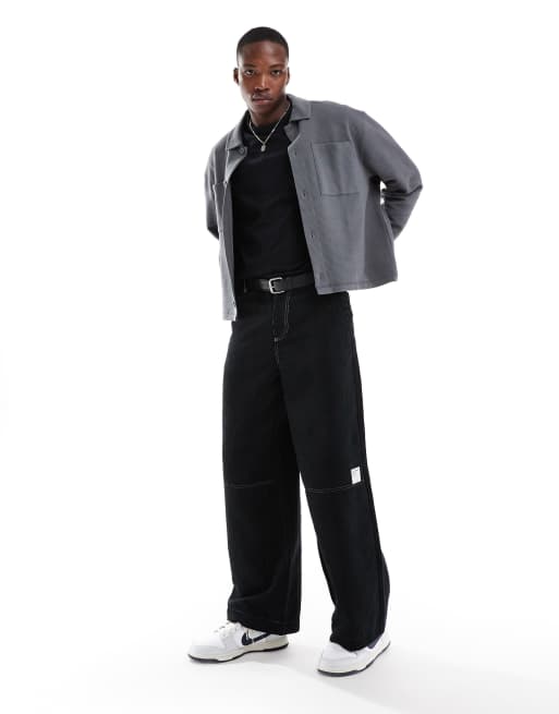 ASOS DESIGN - Oversized og grå skjortejakke med firkantet pasform