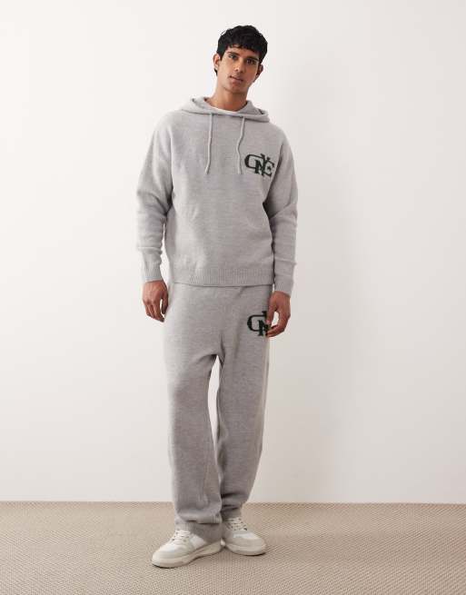 ASOS DESIGN - Oversized og grå-strikket hættetrøje med NYC-logo på brystet - Del af sæt, 2 af 5