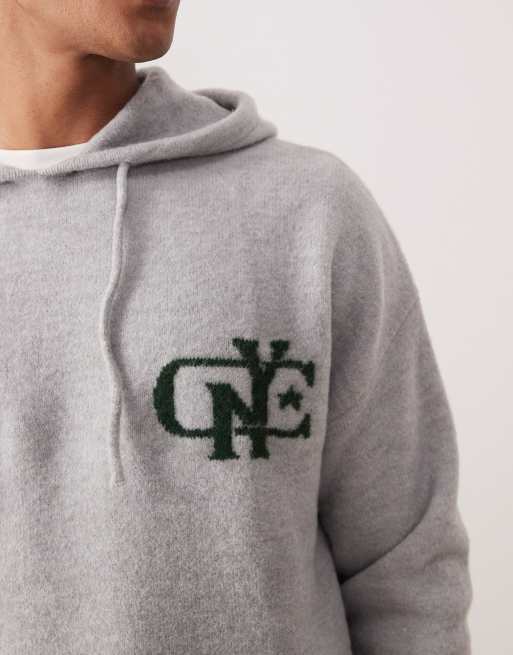 ASOS DESIGN - Oversized og grå-strikket hættetrøje med NYC-logo på brystet - Del af sæt, 4 af 5