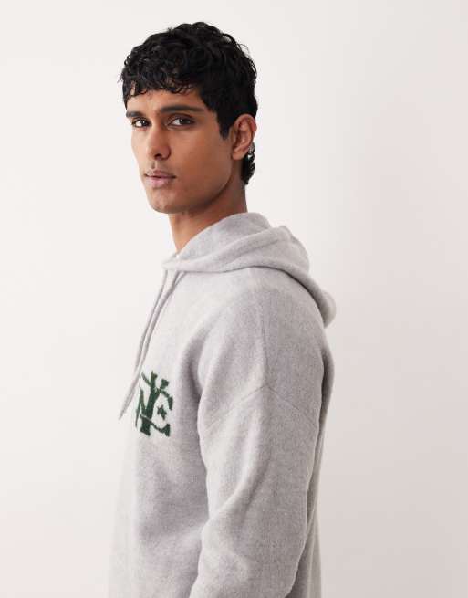 ASOS DESIGN - Oversized og grå-strikket hættetrøje med NYC-logo på brystet - Del af sæt, 5 af 5
