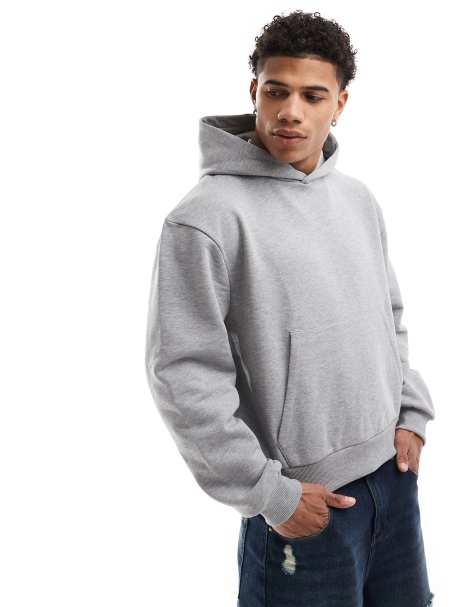 ASOS DESIGN - Oversized og gråmeleret hættetrøje med firkantet pasform i kraftigt 400 gsm-stof - view 1