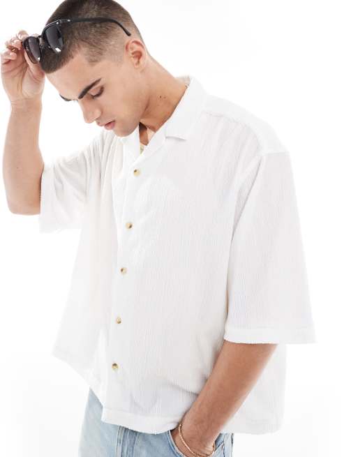 ASOS DESIGN - Oversized og hvid skjorte i jersey med tekstur