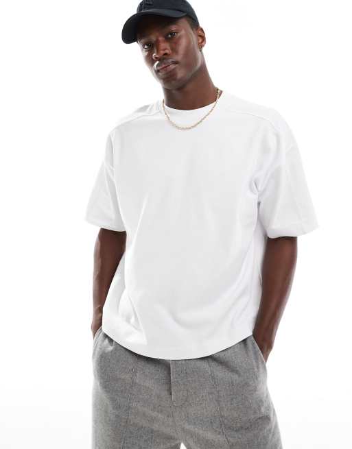 ASOS DESIGN - Oversized og hvid T-shirt med firkantet pasform og sømdetaljer på skuldrene