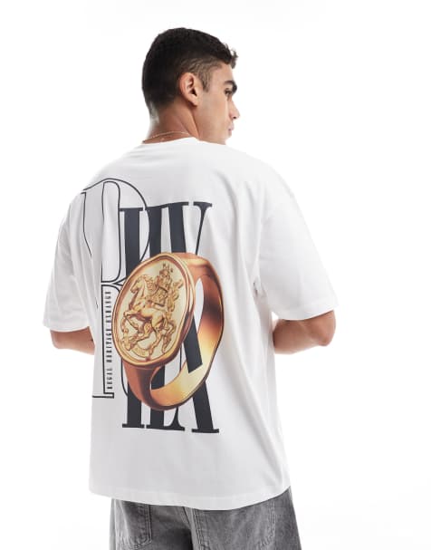 ASOS DESIGN - Oversized og hvid T-shirt med grafisk ringprint - view 1