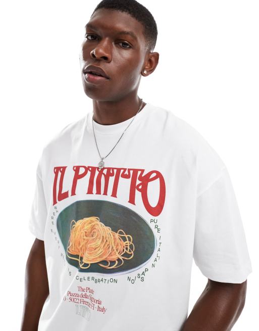 ASOS DESIGN - Oversized og hvid T-shirt med print fortil i firkantet pasform