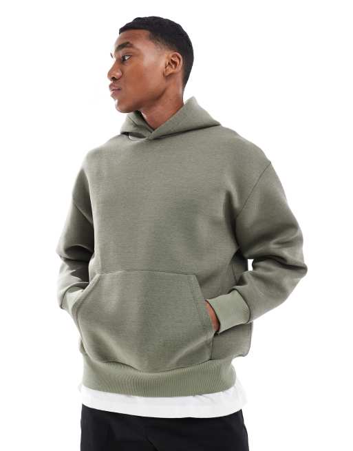 ASOS DESIGN - Oversized og kakigrøn hættetrøje i kraftigt scuba-stof