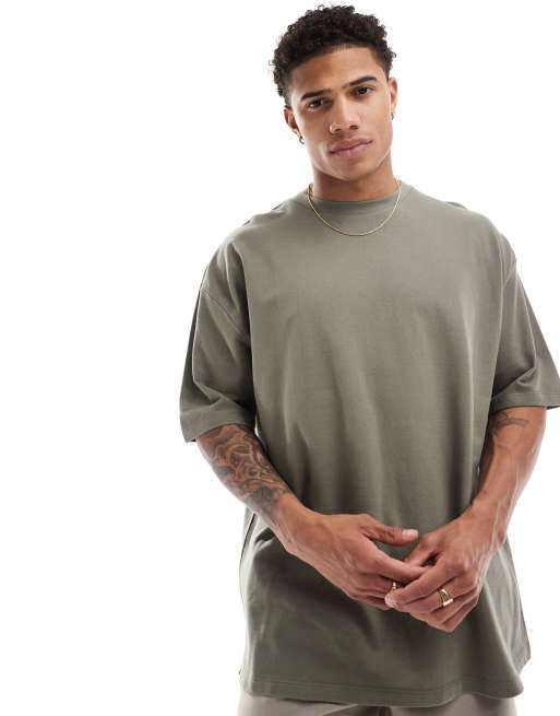 ASOS DESIGN - Oversized og kakigrøn T-shirt i piqué