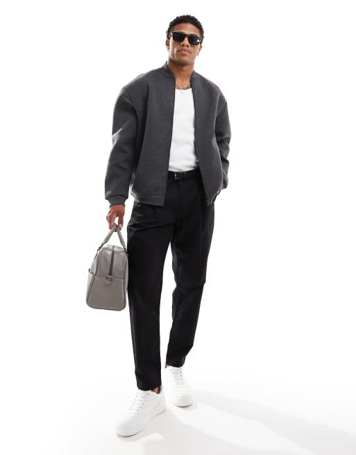 ASOS DESIGN - Oversized og koksgråmeleret bomber-jakke i scubastof