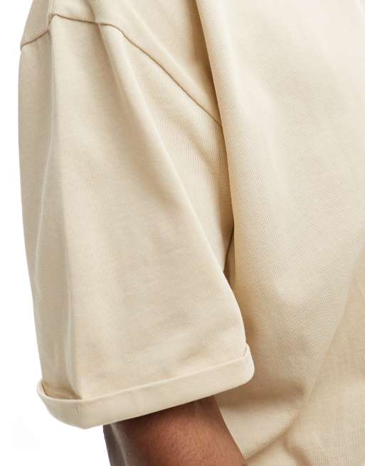 ASOS DESIGN - Oversized og kraftig beige T-shirt i firkantet pasform med opsmøgede ærmer, 4 af 4