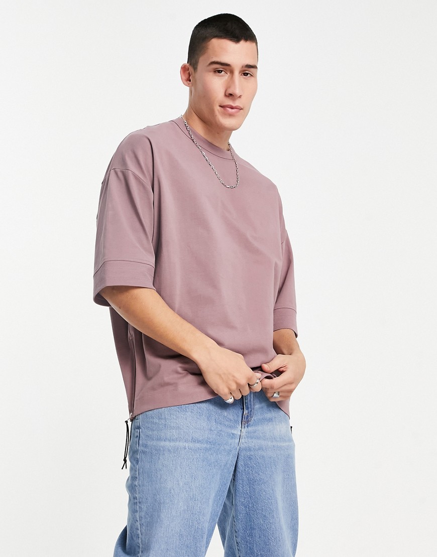 ASOS DESIGN - Oversized og kraftig lilla T-shirt med lynlåse i siderne