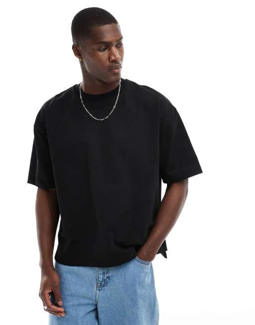 ASOS DESIGN - Oversized og kraftig sort T-shirt med asymmetrisk kant