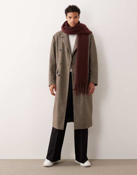 ASOS DESIGN - Oversized og lang frakke i uldlook med brunt tern - view 1