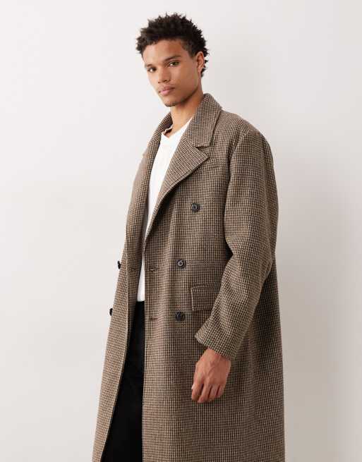 ASOS DESIGN - Oversized og lang frakke i uldlook med brunt tern, 2 af 5