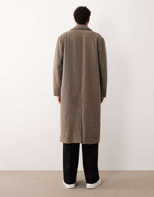 ASOS DESIGN - Oversized og lang frakke i uldlook med brunt tern, 3 af 5
