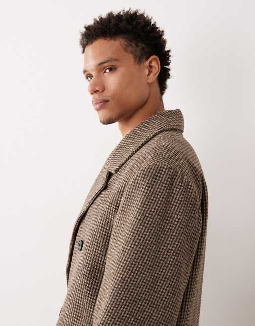 ASOS DESIGN - Oversized og lang frakke i uldlook med brunt tern, 4 af 5