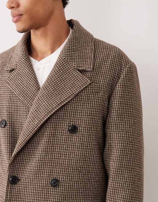 ASOS DESIGN - Oversized og lang frakke i uldlook med brunt tern, 5 af 5