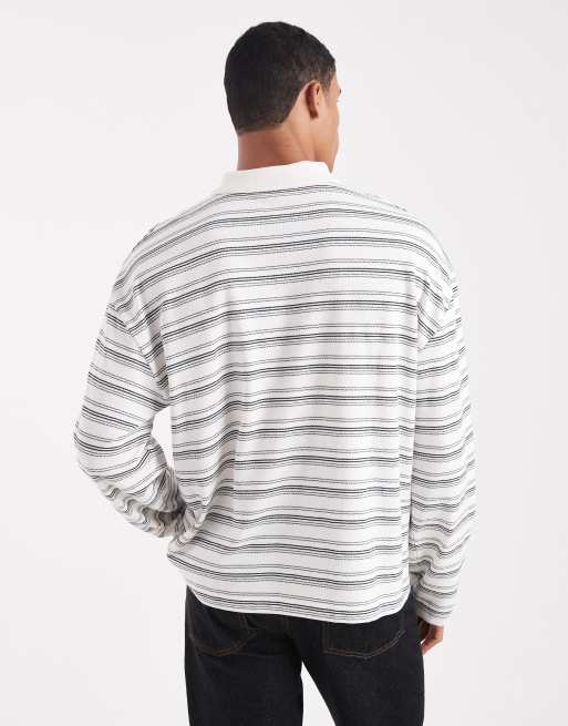 ASOS DESIGN - Oversized og langærmet poloskjorte med firkantet pasform og neutrale teksturerede striber , 3 af 5