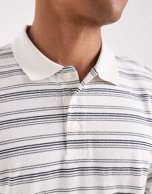 ASOS DESIGN - Oversized og langærmet poloskjorte med firkantet pasform og neutrale teksturerede striber , 5 af 5