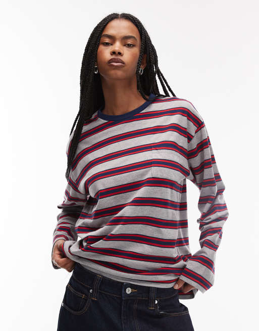 ASOS DESIGN - Oversized og langærmet skater-T-shirt i herrestil med striber