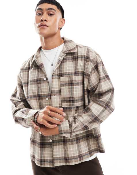 ASOS DESIGN - Oversized og langærmet skjorte med beige tern - view 1