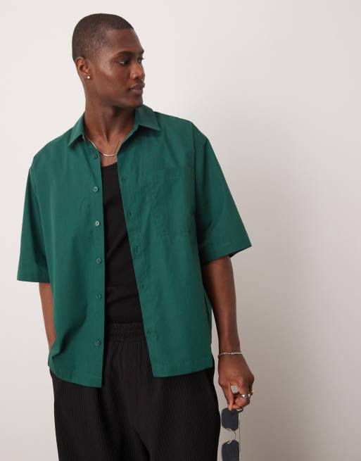 ASOS DESIGN - Oversized og mørkegrøn bomuldsskjorte med halve ærmer og firkantet pasform