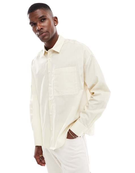 ASOS DESIGN - Oversized og råhvid skjorte med brodering og striber - view 1