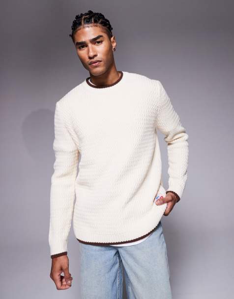 ASOS DESIGN - Oversized og råhvid striktrøje med tekstur og vævet mærke - view 1