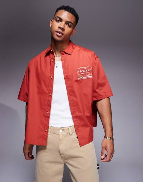 ASOS DESIGN - Oversized og rød skjorte med firkantet pasform og brystprint - view 1