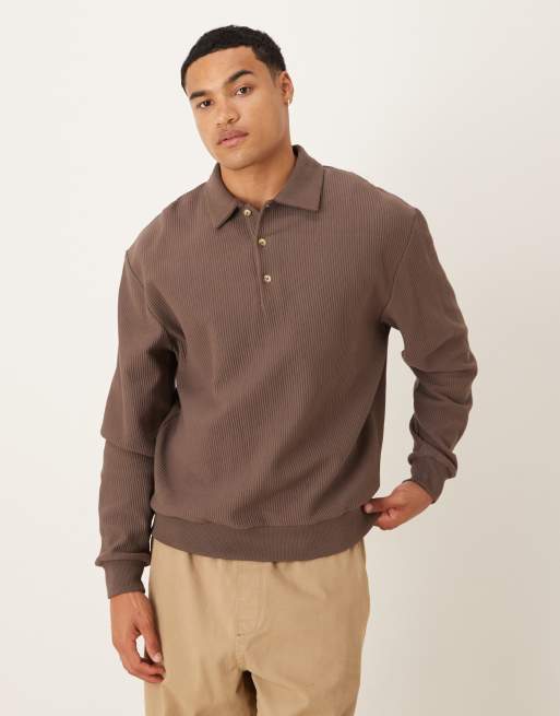 ASOS DESIGN - Oversized og ribstrikket brun poloskjorte