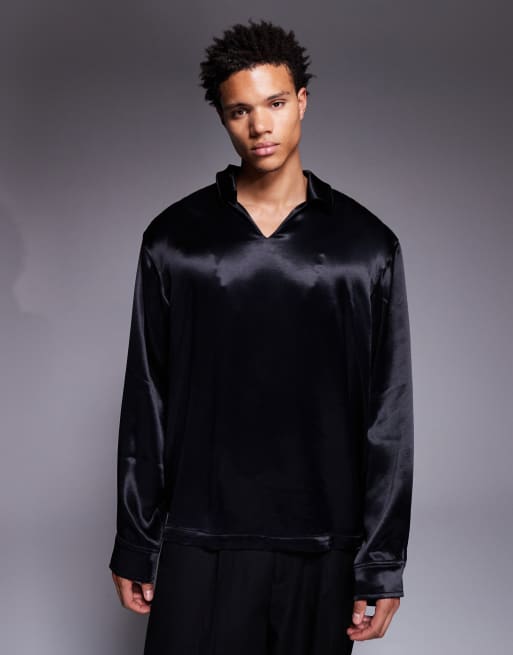 ASOS DESIGN - Oversized og sort overhead-skjorte i satin