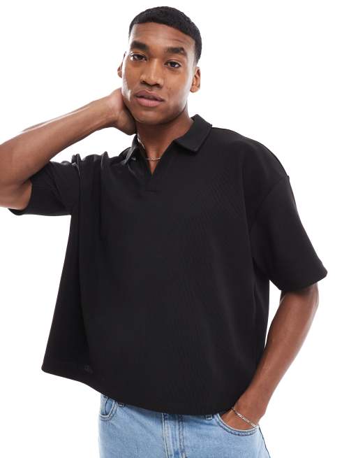 ASOS DESIGN - Oversized og sort polotrøje med ribber og firkantet pasform