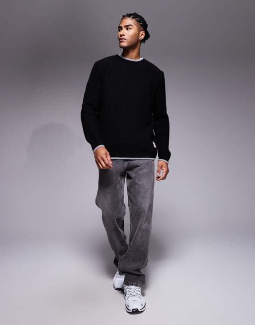 ASOS DESIGN - Oversized og sort striktrøje med tekstur og vævet mærke, 2 af 5