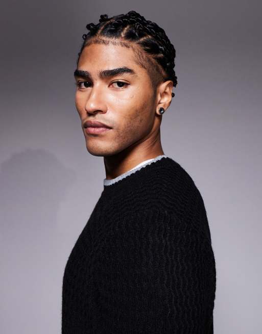 ASOS DESIGN - Oversized og sort striktrøje med tekstur og vævet mærke, 4 af 5