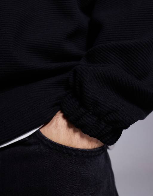 ASOS DESIGN - Oversized og sort sweatshirt i ribstrik med sænkede skuldre samt lynlås i halv længde, 2 af 4