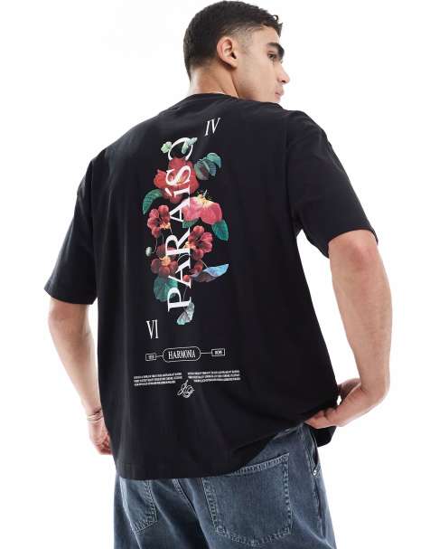 ASOS DESIGN - Oversized og sort T-shirt med grafisk blomsterprint - view 1
