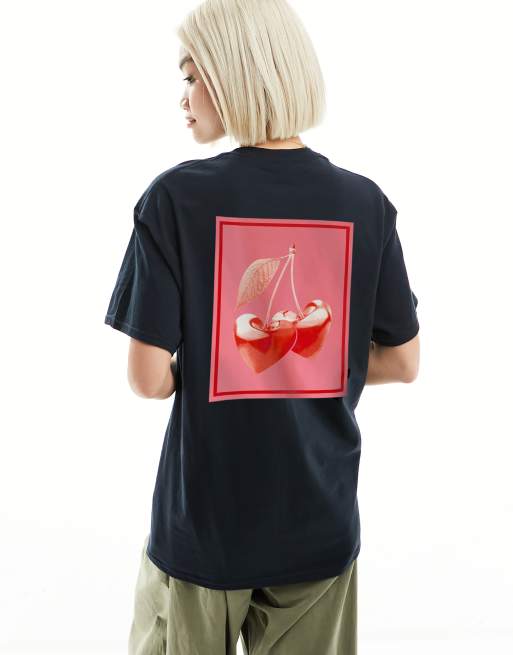 ASOS DESIGN - Oversized og sort T-shirt med grafisk kirsebærprint