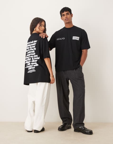 ASOS DESIGN - Oversized og sort T-shirt med OASIS Definitely Maybe-tracklist-print - view 1